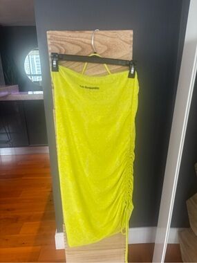Neon Yellow Midi Dress with Side Ruching
